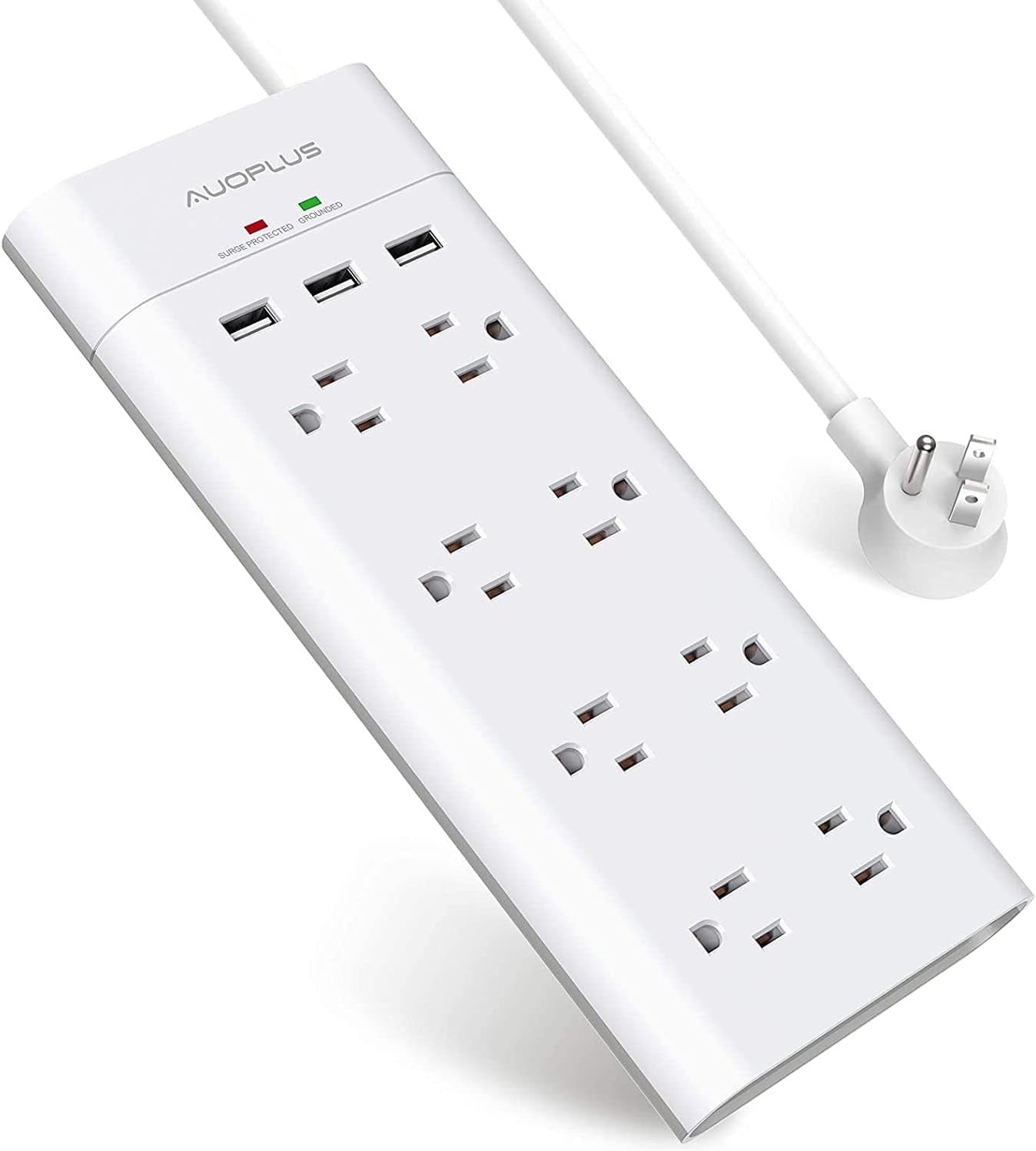 Power Strip with USB,  Surge Protector with 8 Outlets and 3 USB Ports, 6Ft Extension Cord Power Strips Flat Plug, Wall Mountable for Home, Office, Dorm Essentials, ETL Listed