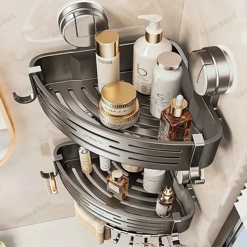 Wall Mounted Shower Basket,Rust-Free Suction Shelf, Holds Toiletries&Towel, Quick Installation, No Tools Needed, Easy Wipe Clean