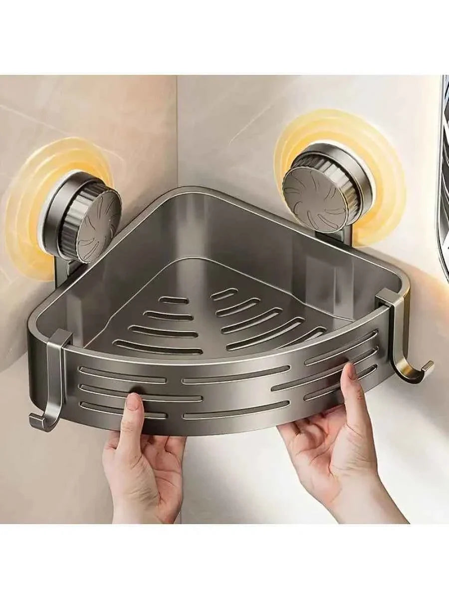 Wall Mounted Shower Basket,Rust-Free Suction Shelf, Holds Toiletries&Towel, Quick Installation, No Tools Needed, Easy Wipe Clean